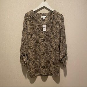 Motherhood Maternity Blouse quarter‎ sleeve snake print tie waist Size Large